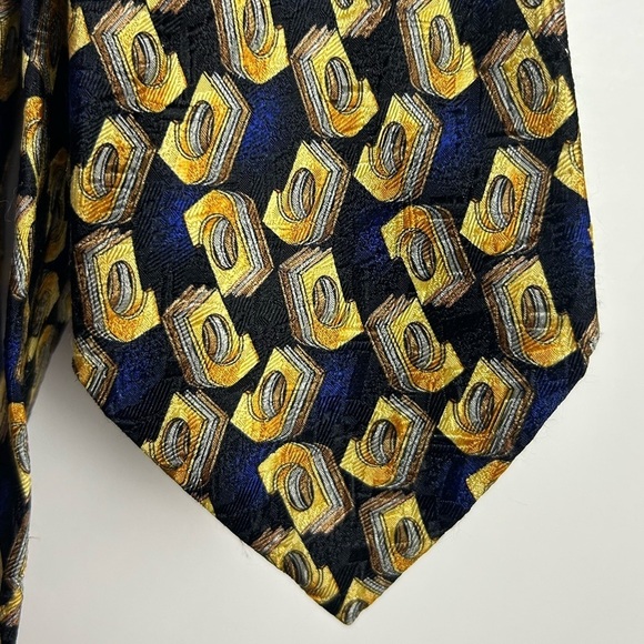 Ermenegildo Zegna Men 100% Silk Designer Blue and Gold Patterned Tie 60” Long - Picture 2 of 16